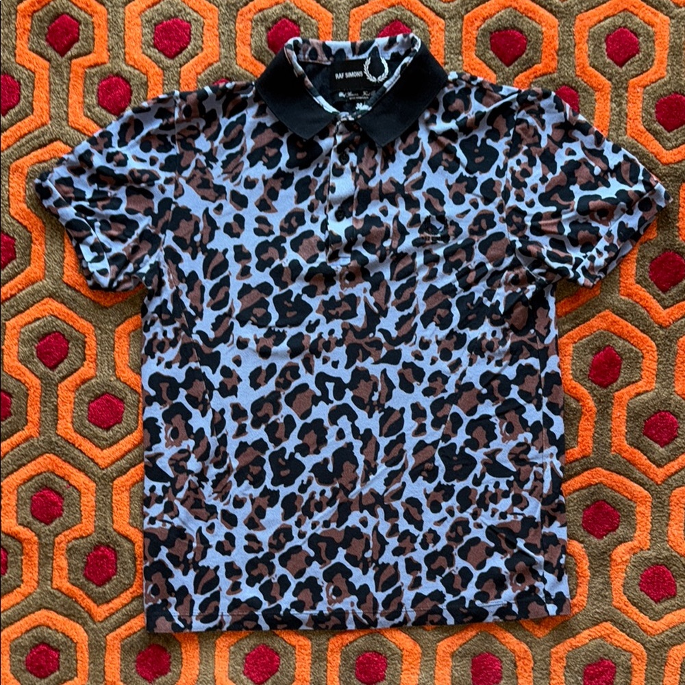 Vintage Raf Simons x Fred Perry Camouflage Polo Shirt Leopard pattern Small